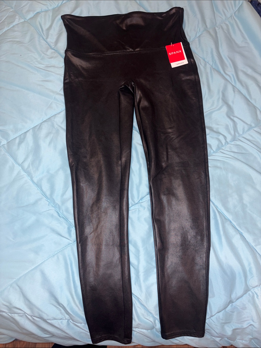Spanx Shiny Black Faux-Leather High-Waist Leggings